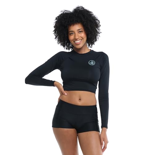 Let It Be Long Sleeve Crop Top Rashguard with UPF 50 Black at